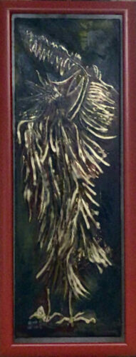 PAMMAP-artiste-huile-sur-toile-phenix-dore-cadre-rouge