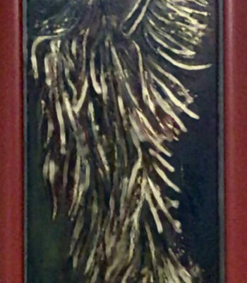 PAMMAP-artiste-huile-sur-toile-phenix-dore-cadre-rouge
