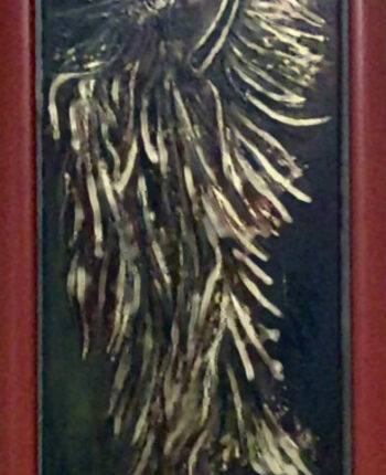 PAMMAP-artiste-huile-sur-toile-phenix-dore-cadre-rouge